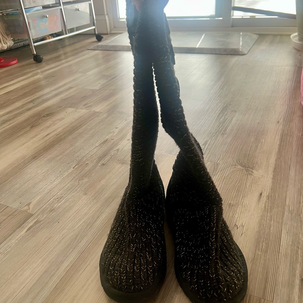 Chic Black Knit Button Boots - image 3